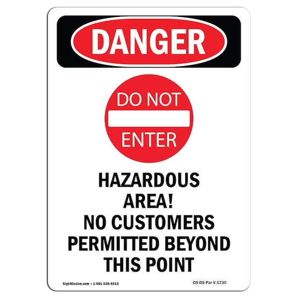 Safety Sign, OSHA Danger, 5" Height, Hazardous Area No, Portrait, 10PK